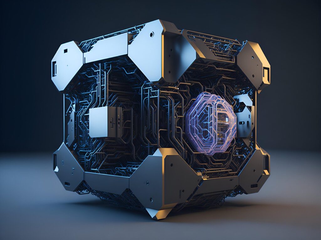 Futuristischer Quantencomputer mit leuchtendem Kern